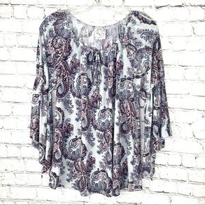 𝅺nwot-naif Boho Loose Fit Flair Sleeve Print Top SM